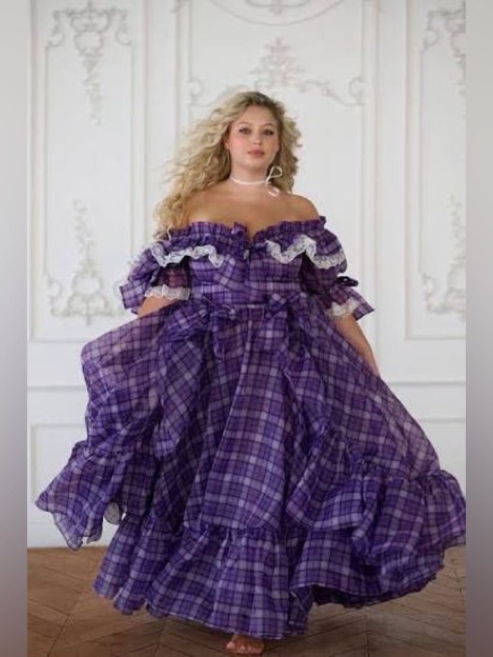 Selkie The Girls School Carriage Purple Plaid Gown
